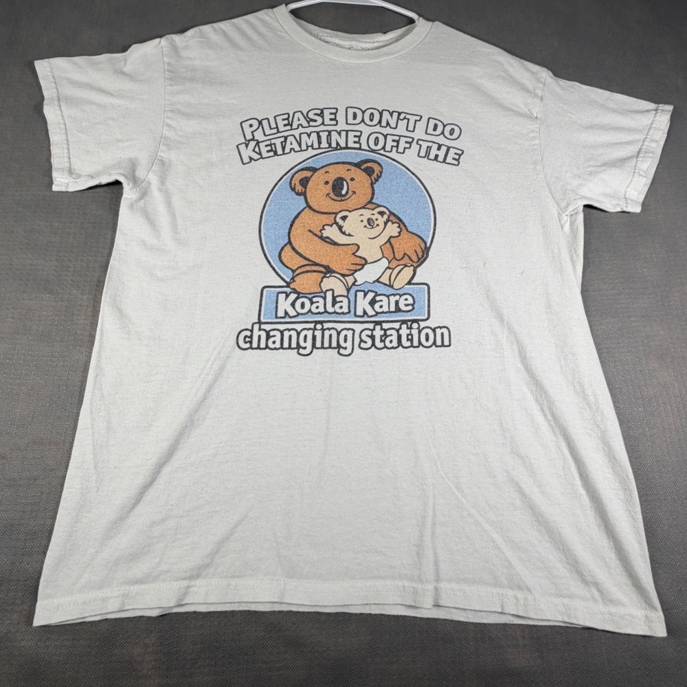 Funny Koala Kare Changing Station Ketamine Parody T-Shirt Mens White L
